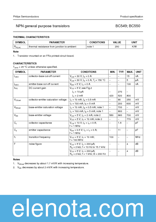 BC549 Datasheet PDF (55 KB) Philips | Pobierz z Elenota.pl