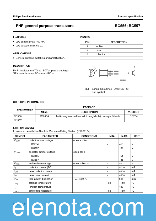 BC557 Datasheet PDF (60 KB) Philips Pobierz z Elenota.pl