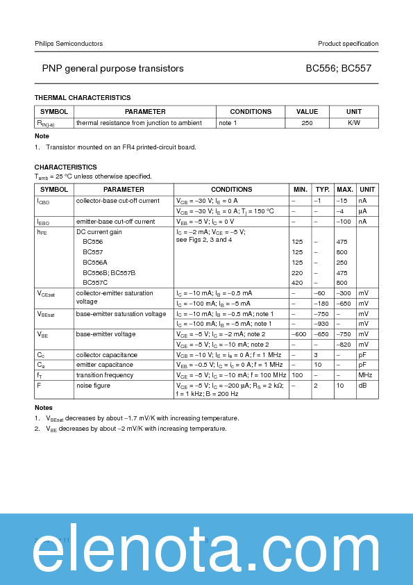 BC557 Datasheet PDF (60 KB) Philips | Pobierz z Elenota.pl
