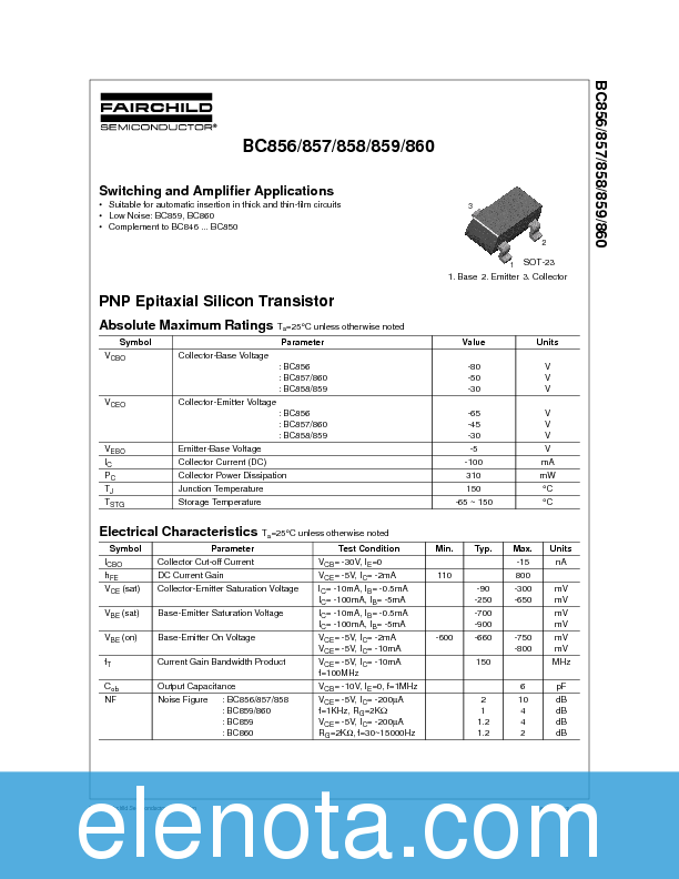 BC857 Datasheet PDF (61 KB) Fairchild | Pobierz z Elenota.pl