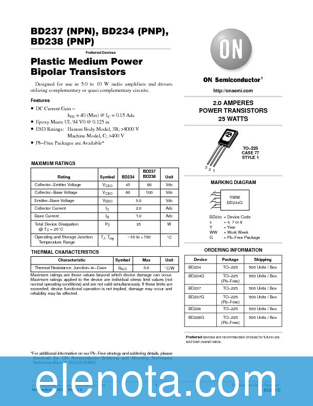 BD237 Datasheet PDF (63 KB) ON Semiconductor | Pobierz z Elenota.pl