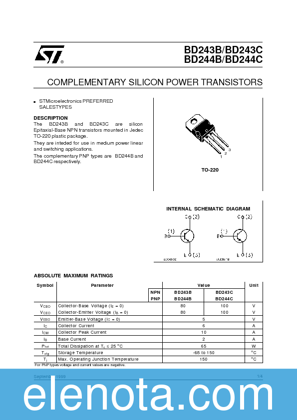 BD243C Datasheet PDF (34 KB) STMicroelectronics | Pobierz z Elenota.pl