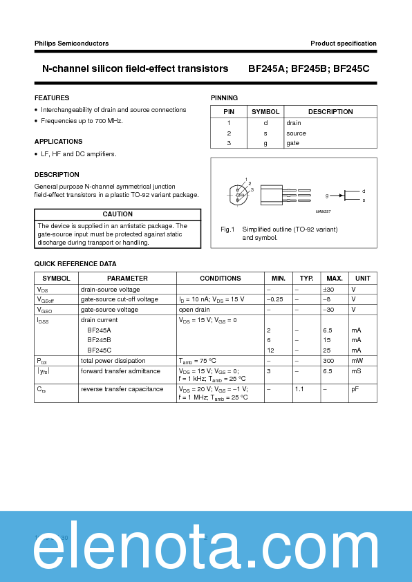 BF245A Datasheet PDF (67 KB) Philips Pobierz z Elenota.pl