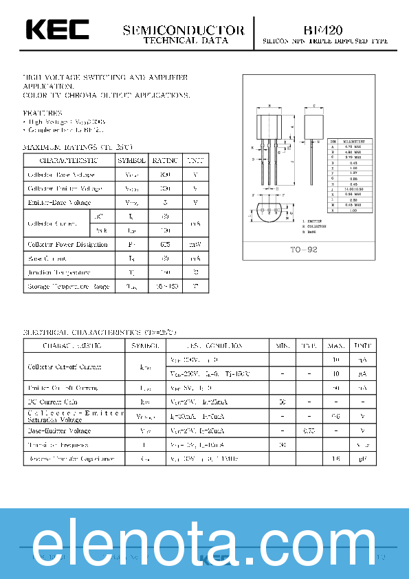 BF420 Datasheet PDF (447 KB) KEC | Pobierz z Elenota.pl
