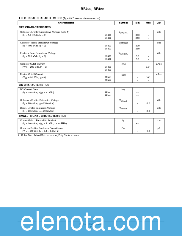 BF422 Datasheet PDF (62 KB) ON Semiconductor | Pobierz z Elenota.pl