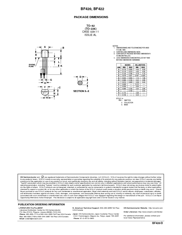BF422 Datasheet PDF (62 KB) ON Semiconductor | Pobierz z Elenota.pl