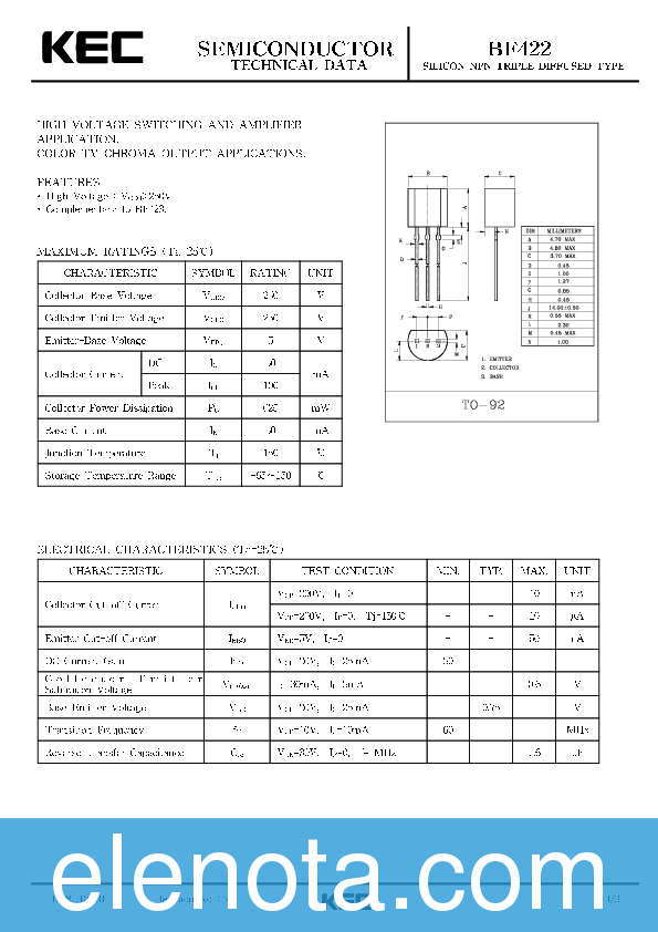 BF422 Datasheet PDF (445 KB) KEC | Pobierz z Elenota.pl