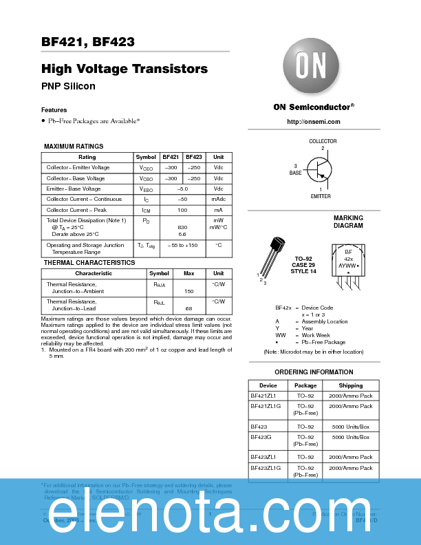 BF423 Datasheet PDF (62 KB) ON Semiconductor | Pobierz z Elenota.pl