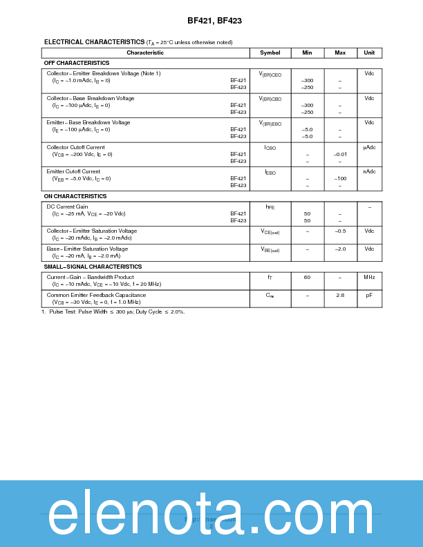 BF423 Datasheet PDF (62 KB) ON Semiconductor | Pobierz z Elenota.pl