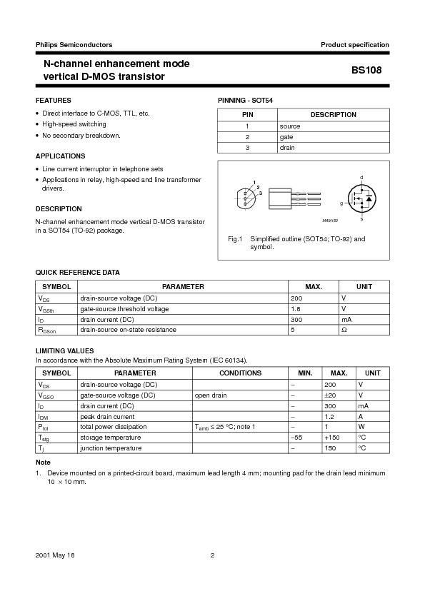 BS108 Datasheet PDF (54 KB) Philips | Pobierz z Elenota.pl