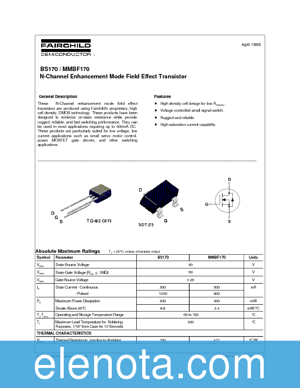 BS170 Datasheet PDF (653 KB) Fairchild Pobierz z Elenota.pl