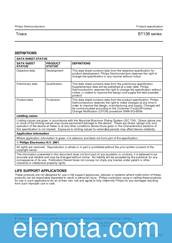 BT138 Datasheet PDF (46 KB) Philips | Pobierz z Elenota.pl