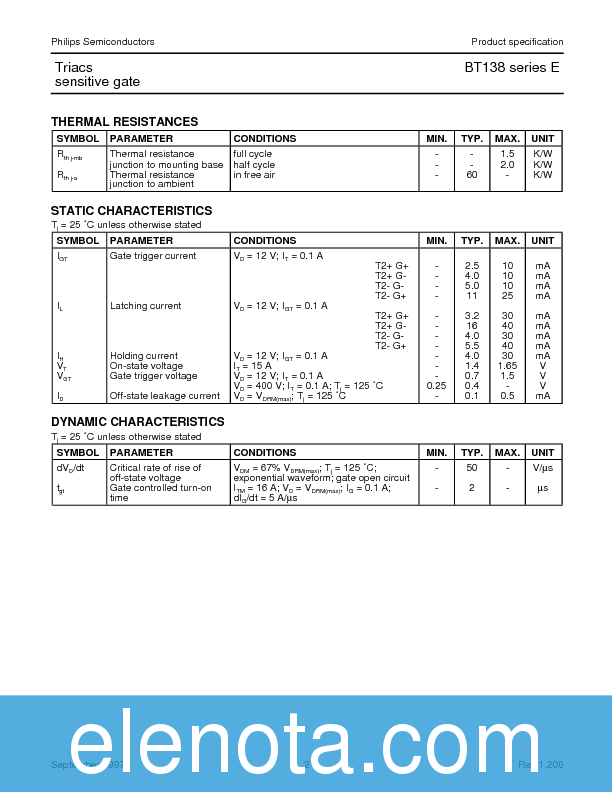 BT138 Datasheet PDF (39 KB) Philips | Pobierz z Elenota.pl