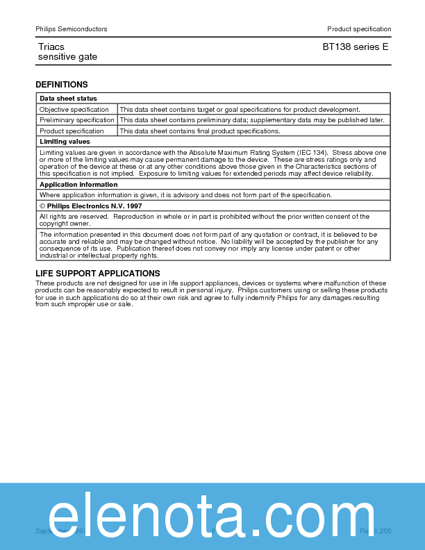 BT138 Datasheet PDF (39 KB) Philips | Pobierz z Elenota.pl