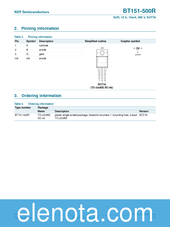 BT151-500R Datasheet PDF (153 KB) NXP | Pobierz z Elenota.pl