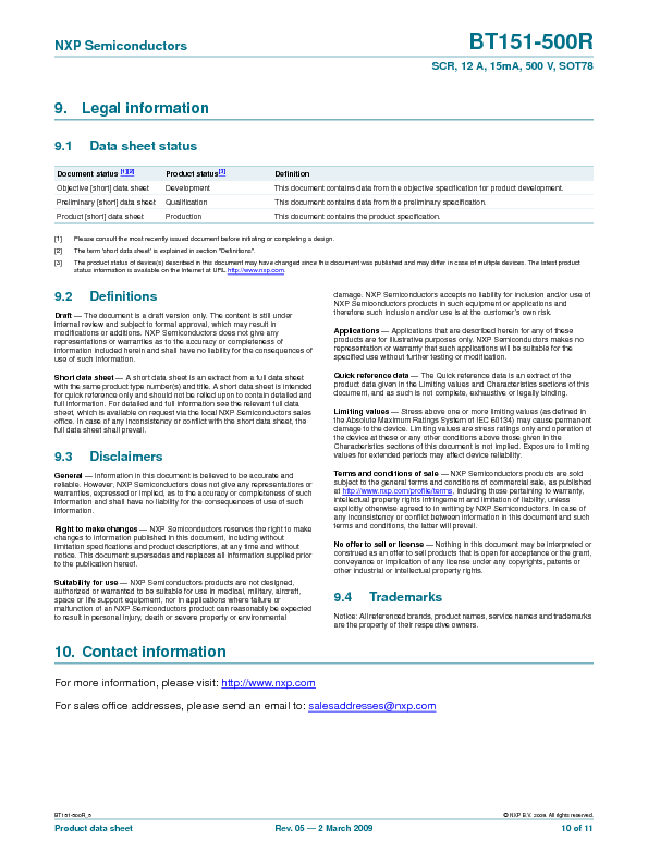 BT151-500R Datasheet PDF (153 KB) NXP | Pobierz z Elenota.pl