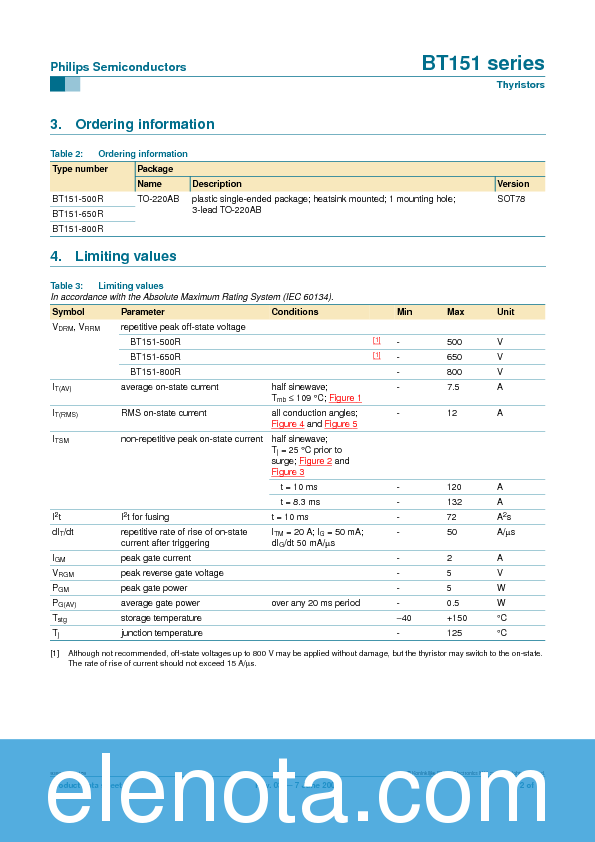 BT151 Datasheet PDF (68 KB) Philips | Pobierz z Elenota.pl