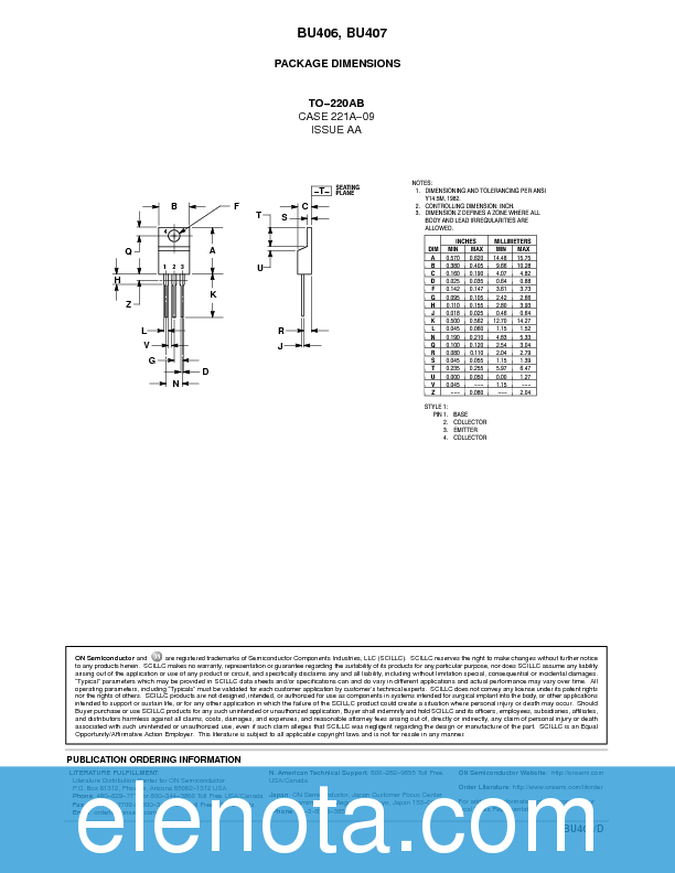 BU406 Datasheet PDF (54 KB) ON Semiconductor | Pobierz z Elenota.pl