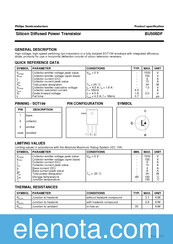 BU508DF Datasheet PDF (45 KB) Philips | Pobierz z Elenota.pl