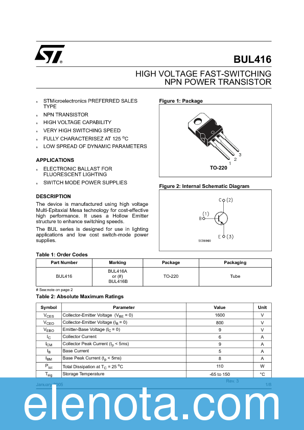 bul416 datasheet Bul416 datasheet, equivalent, cross reference search. Transistor.