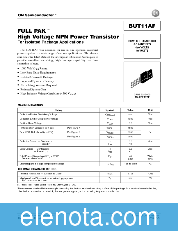 BUT11AF Datasheet PDF (56 KB) ON Semiconductor | Pobierz z Elenota.pl