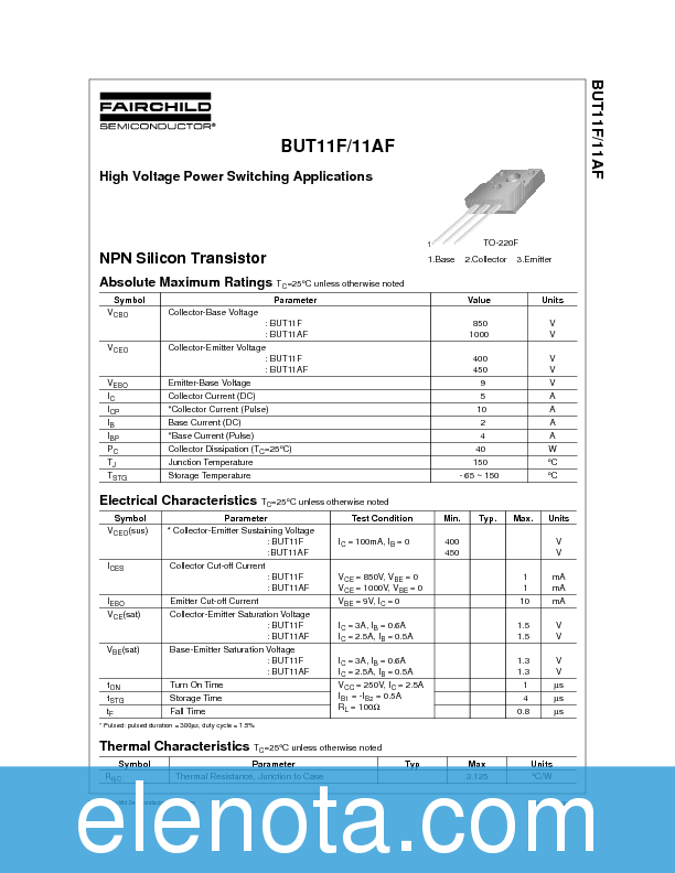 BUT11AF Datasheet PDF (47 KB) Fairchild | Pobierz z Elenota.pl