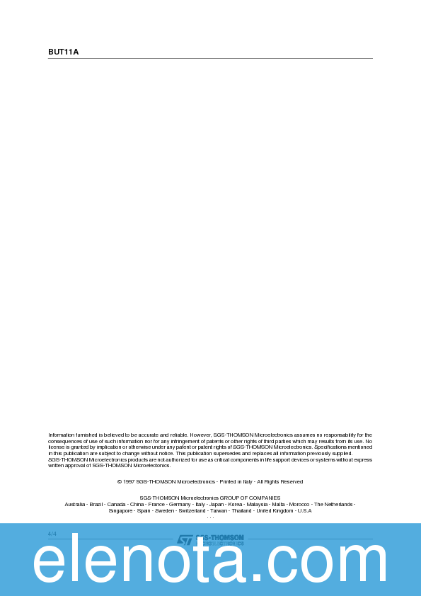 BUT11A Datasheet PDF (67 KB) STMicroelectronics | Pobierz z Elenota.pl