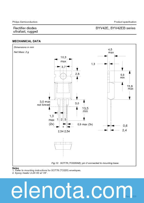 BYV42E Datasheet PDF (45 KB) Philips | Pobierz z Elenota.pl