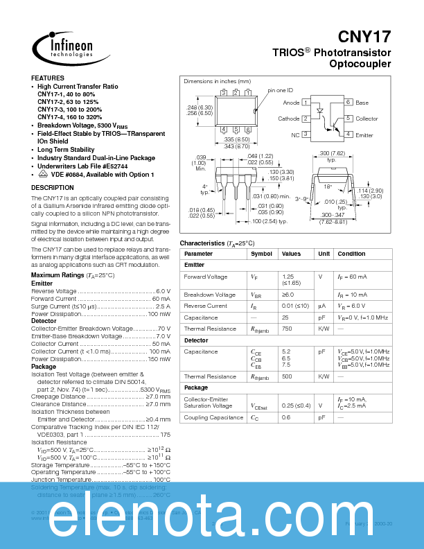 CNY17-1 Datasheet PDF (471 KB) Infineon | Pobierz z Elenota.pl