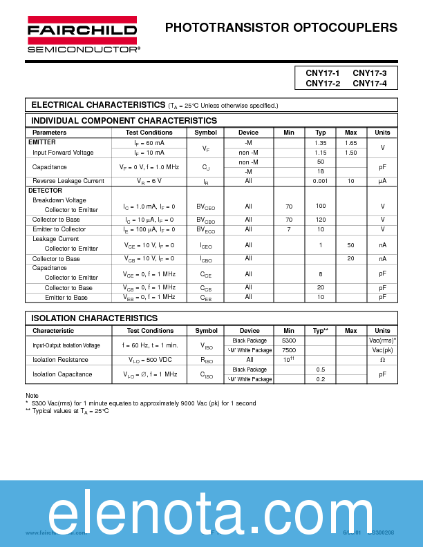CNY17-2 Datasheet PDF (228 KB) Fairchild | Pobierz z Elenota.pl