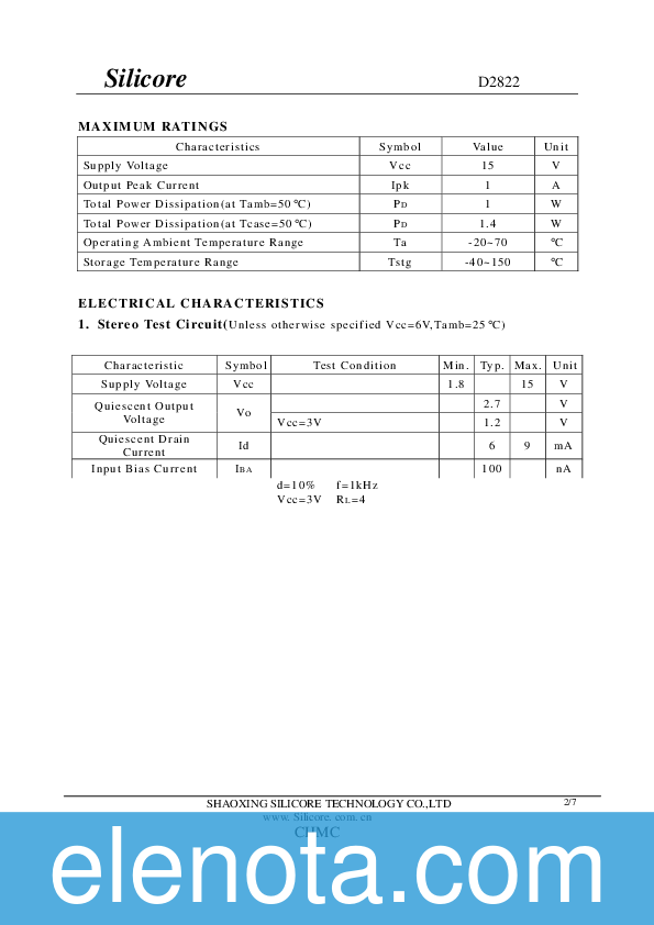 D2822N Datasheet PDF (105 KB) silicore | Pobierz z Elenota.pl
