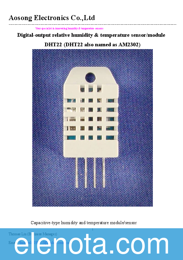 DHT22 Datasheet PDF (371 KB) Aosong Electronics Co.,Ltd | Pobierz z ...