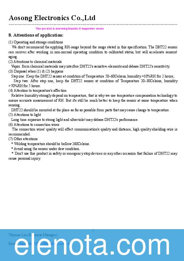 DHT22 Datasheet PDF (371 KB) Aosong Electronics Co.,Ltd | Pobierz z ...