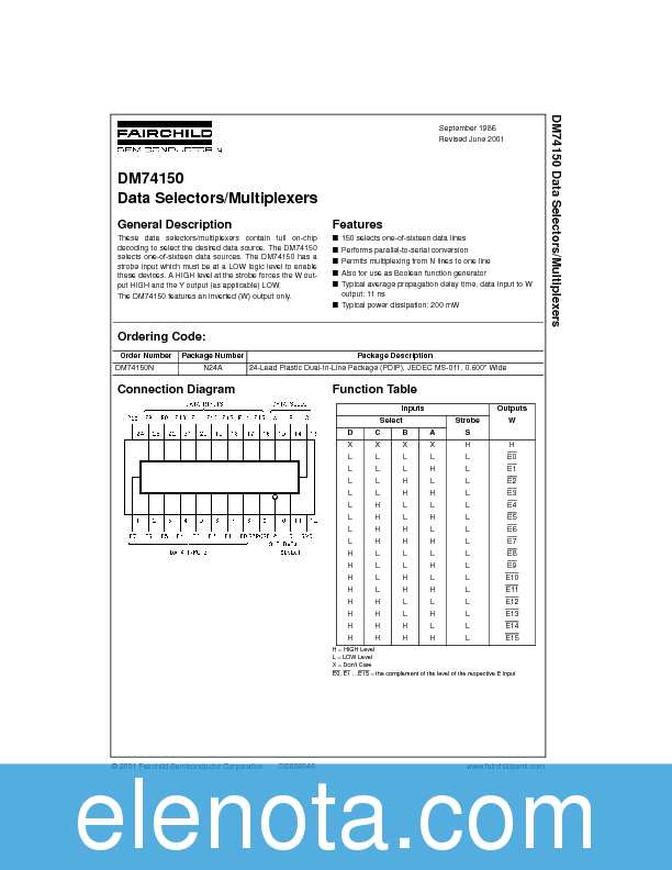DM74150 Datasheet PDF (50 KB) Fairchild | Pobierz z Elenota.pl