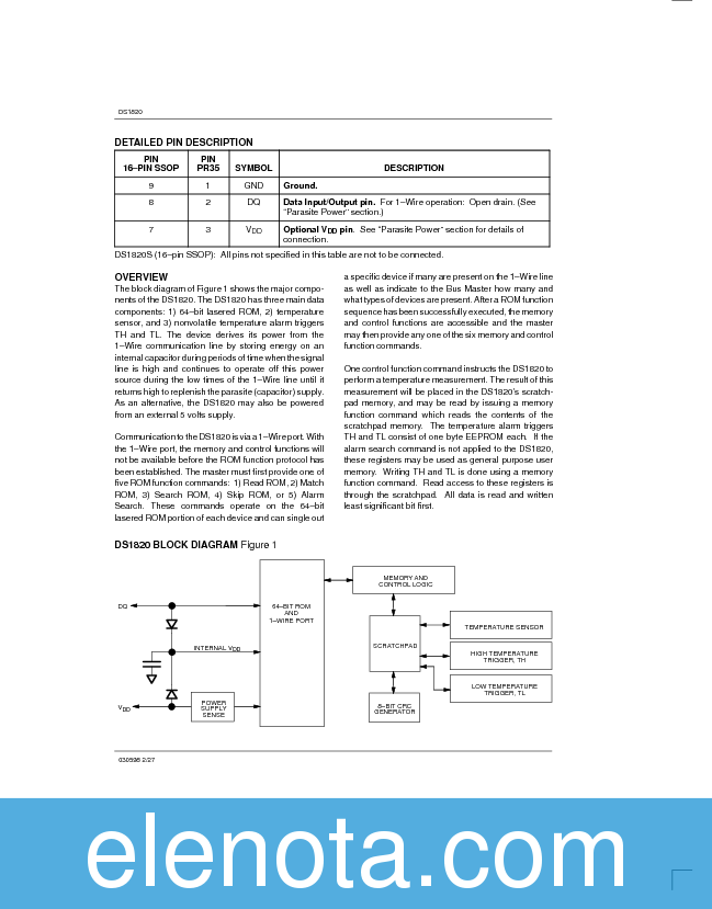 DS1820 Datasheet PDF (152 KB) Maxim | Pobierz z Elenota.pl