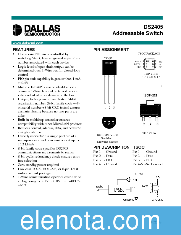DS2405 Datasheet PDF (236 KB) Maxim | Pobierz z Elenota.pl