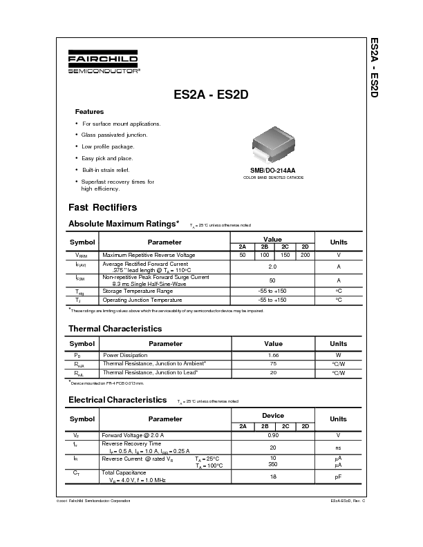ES2D Datasheet PDF (50 KB) Fairchild Pobierz z Elenota.pl