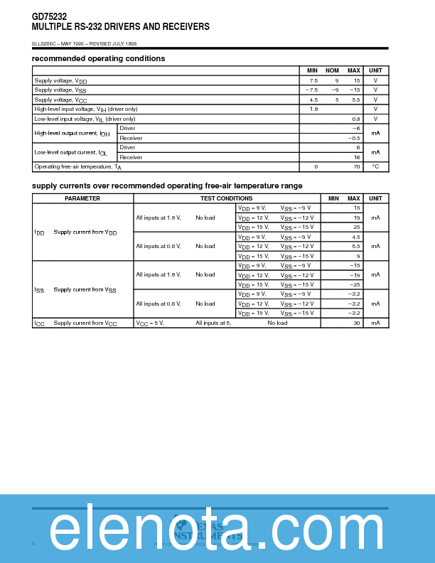 GD75232 Datasheet PDF (189 KB) Texas Instruments | Pobierz z Elenota.pl