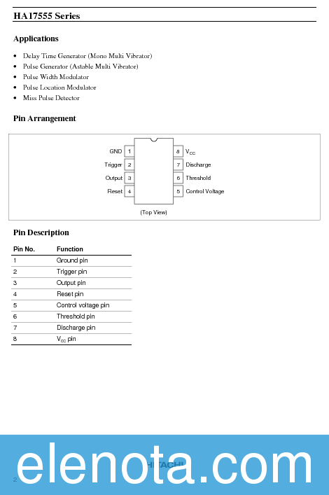 HA17555 Datasheet PDF (53 KB) Hitachi | Pobierz z Elenota.pl