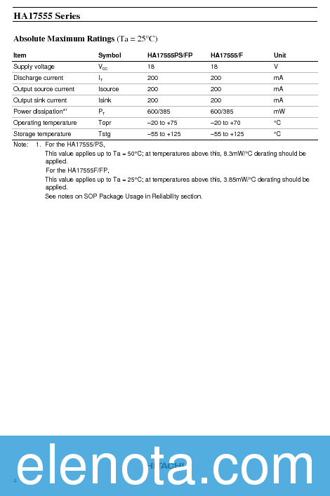 HA17555 Datasheet PDF (53 KB) Hitachi | Pobierz z Elenota.pl