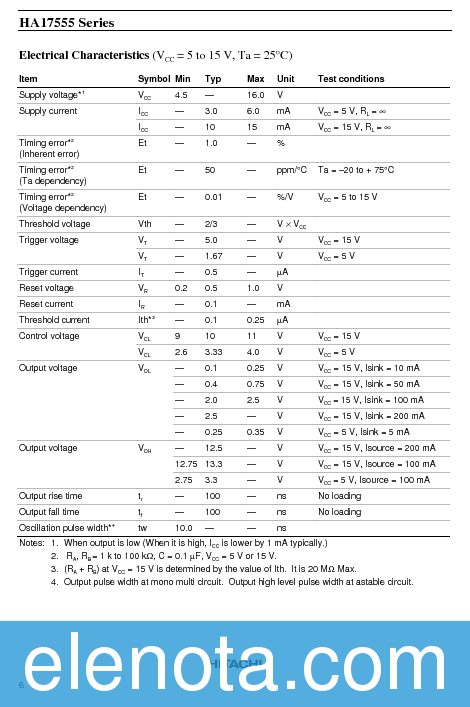 HA17555 Datasheet PDF (53 KB) Hitachi | Pobierz z Elenota.pl