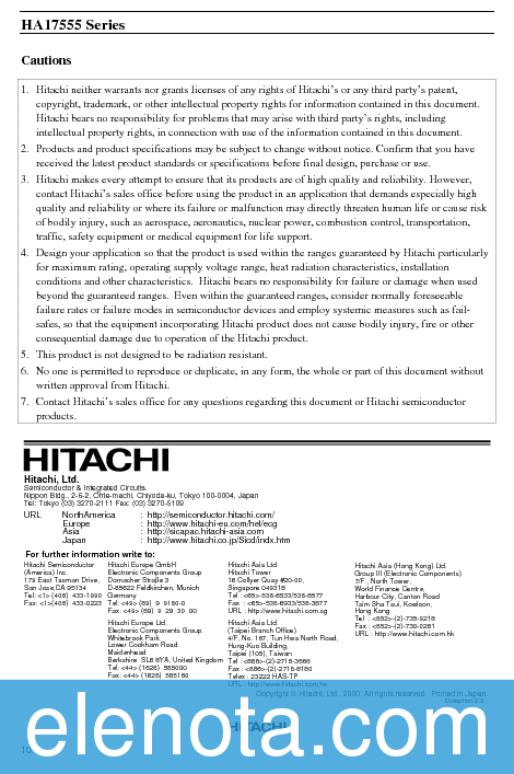 HA17555 Datasheet PDF (53 KB) Hitachi | Pobierz z Elenota.pl