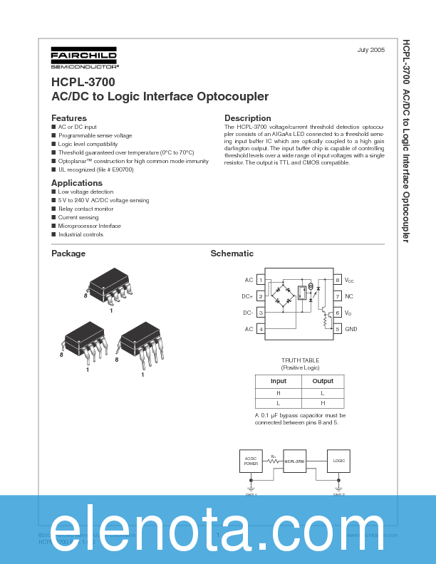 HCPL3700 Datasheet PDF (510 KB) Fairchild Pobierz z Elenota.pl