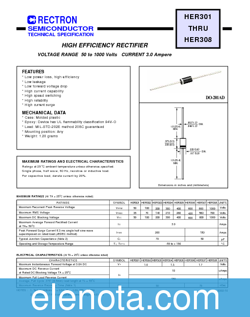 HER308-B Datasheet PDF (30 KB) Rectron | Pobierz z Elenota.pl