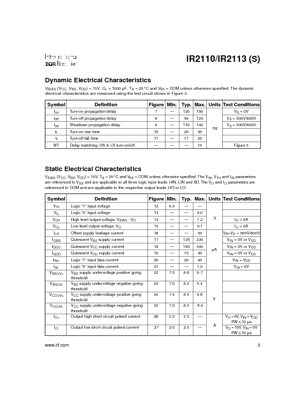 IR2110/IR2113 Datasheet PDF (178 KB) International Rectifier | Pobierz ...