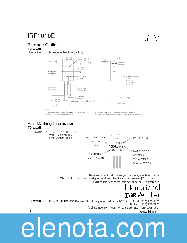 IRF1010E Datasheet PDF (196 KB) International Rectifier | Pobierz z ...