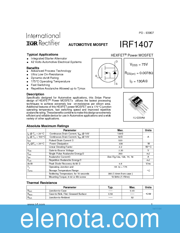 IRF1407 Datasheet PDF (129 KB) International Rectifier | Pobierz z ...