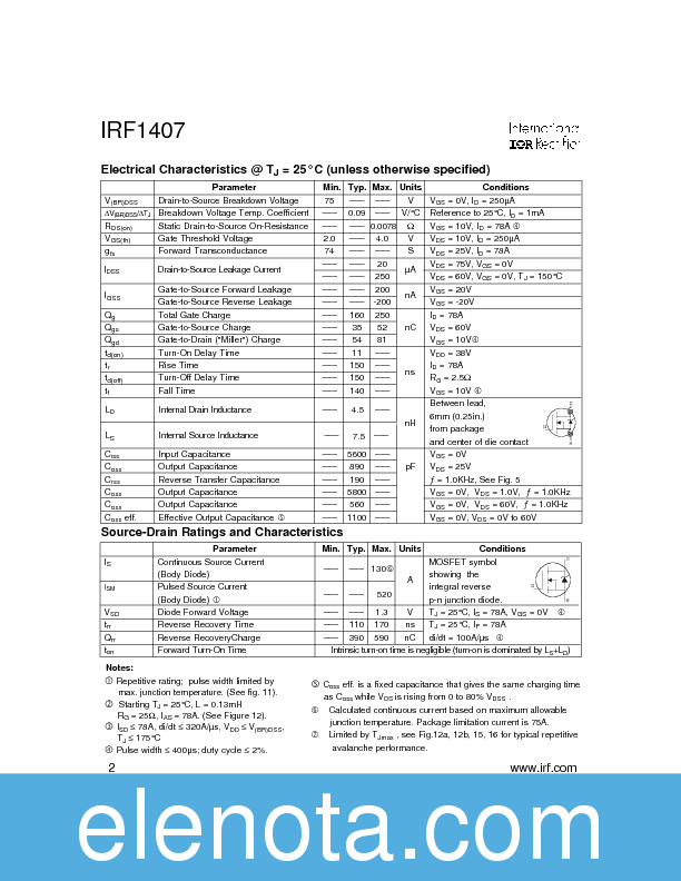 IRF1407 Datasheet PDF (129 KB) International Rectifier | Pobierz z ...