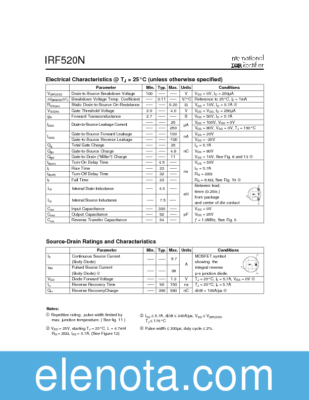 IRF520N Datasheet PDF (117 KB) International Rectifier | Pobierz z ...