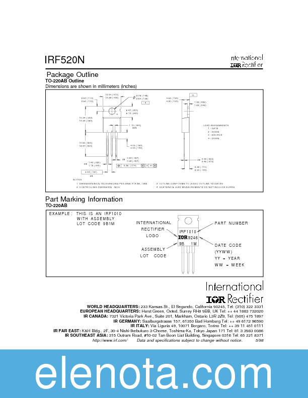 IRF520N Datasheet PDF (117 KB) International Rectifier | Pobierz z ...